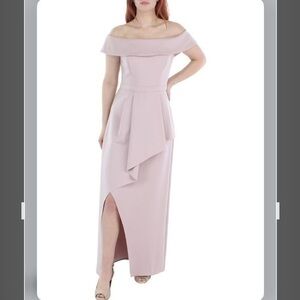 XSCAPE OFF-THE-SHOULDER Asymmetrical-Hem Gown in Rose Size 6